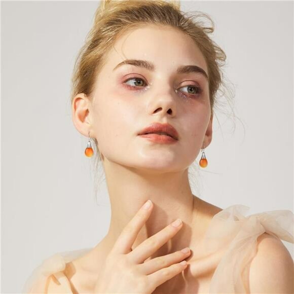 Womens teardrop dangle earrings set sterling silver crystal drop jewelry - Picture 5 of 8